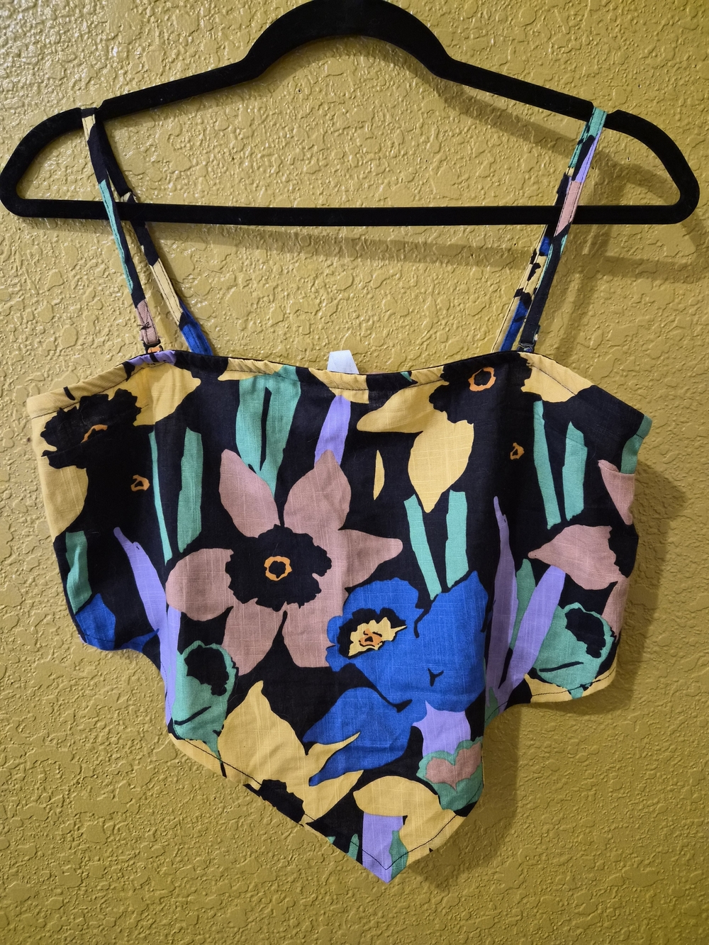 Roxy Black Floral Handkerchief Hem Camisole with Multicolor Blooms